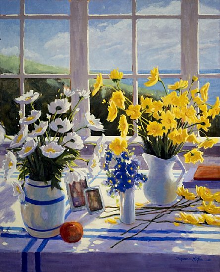 вазы на столе - цветы, натюрморт, букет - оригинал