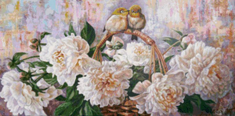 пионы - птицы, цветы - предпросмотр