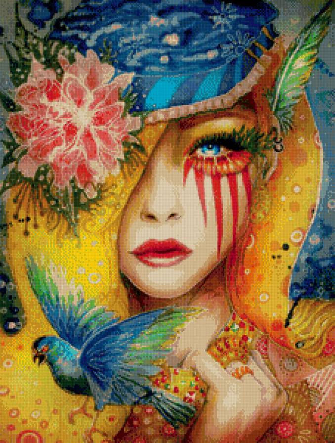 красивая картина - девушка, птицы - предпросмотр