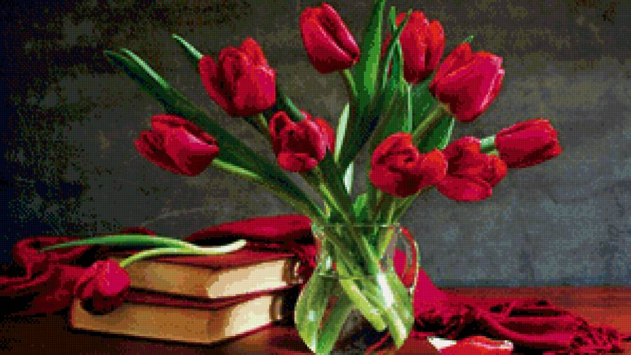 Тюльпаны - красный, цветы, тюльпаны, натюрморт - предпросмотр