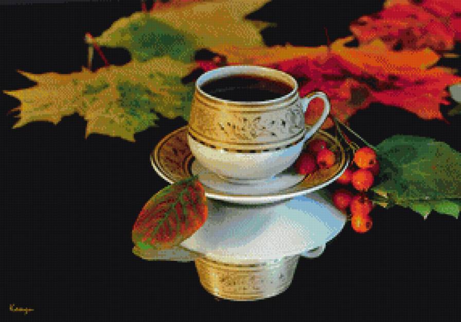 Осенний натюрморт с кофе - натюрморт, кофе, осень - предпросмотр