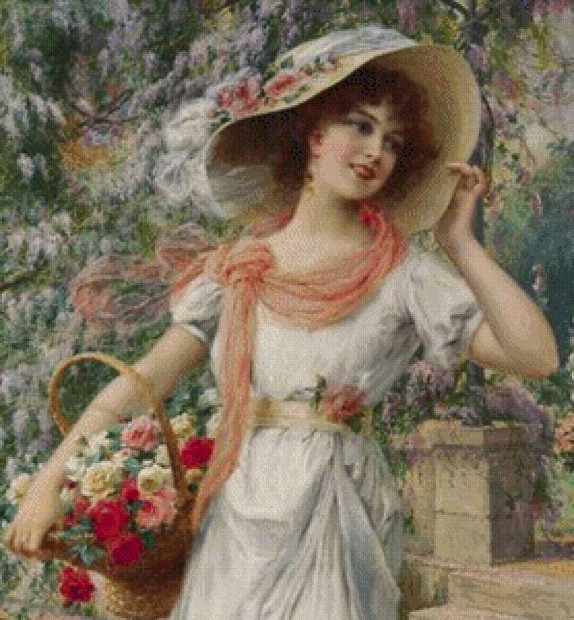 Девушка с корзиной цветов - цветы, девушка - предпросмотр