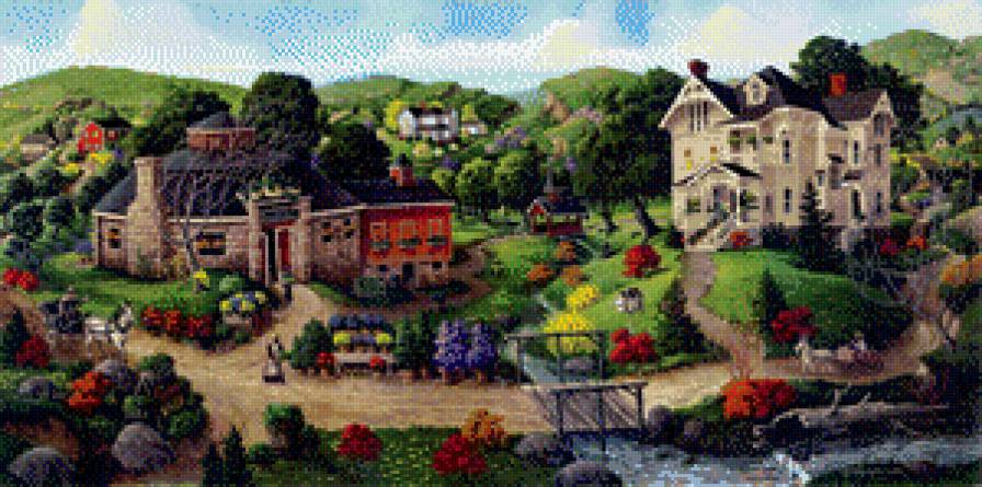 Маленький городок - люди, дом, пейзаж - предпросмотр