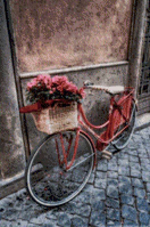 Велосипед с цветами - велосипед, стена, цветы - предпросмотр