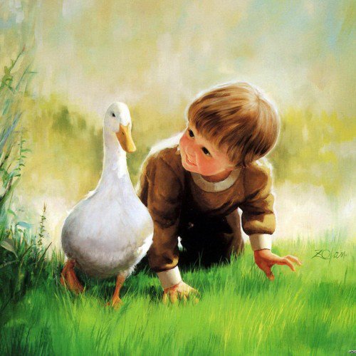 Беззаботное детство - дети, животные - оригинал