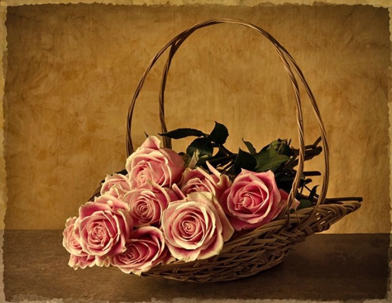 розы в корзинке - корзинка, цветы, розы - оригинал