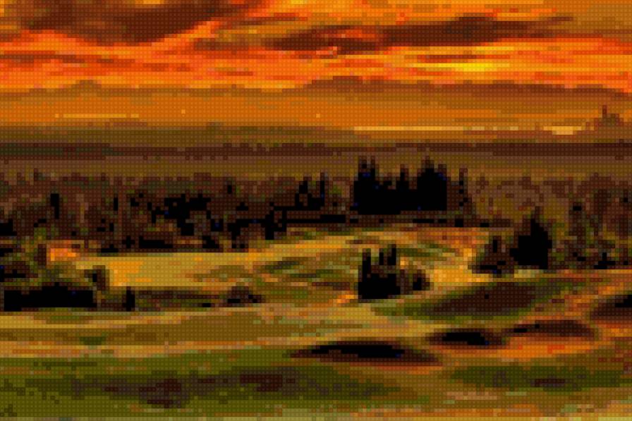 оранжевый закат - пейзаж.природа. закат. деревья.долина - предпросмотр