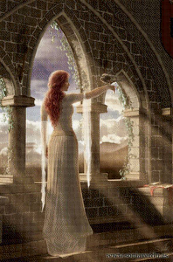 №738233 - замок, девушка, птица - предпросмотр