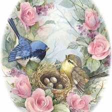 Оригинал схемы вышивки «птички с розами» (№738401)
