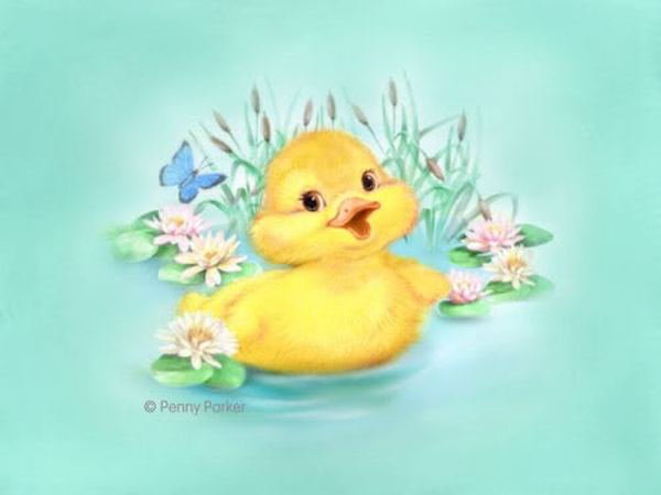 №739008 - цветы, утенок - оригинал