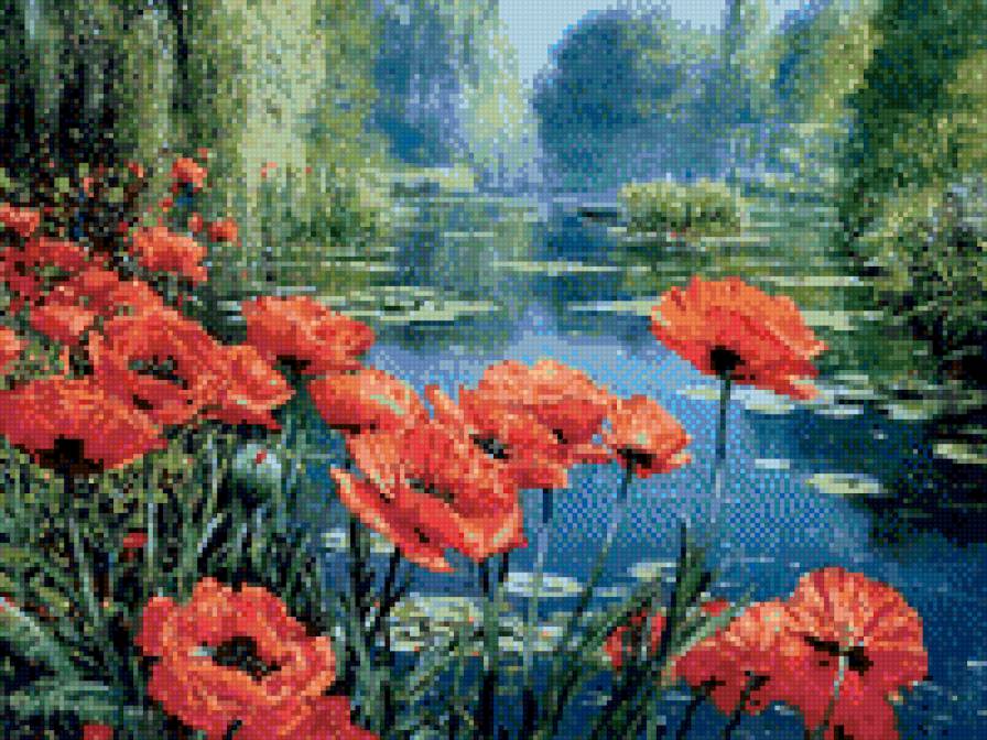 Маки - маки, природа, пейзаж, река - предпросмотр