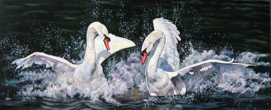 лебеди - пейзаж, птицы - оригинал