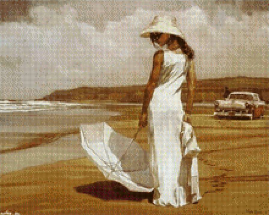 Девушка с зонтиком на пляже - девушка, пляж, зонт - предпросмотр