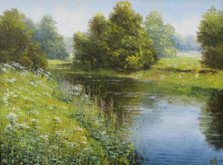 лесная речка - река, картины, лес, луг - предпросмотр