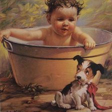 Оригинал схемы вышивки «малыш в ванне с собачкой» (№740570)