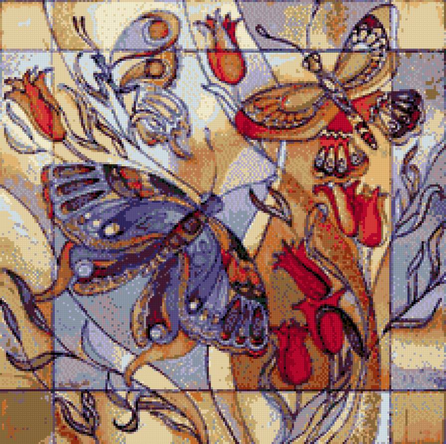 подушка - цветы, подушка, бабочки - предпросмотр