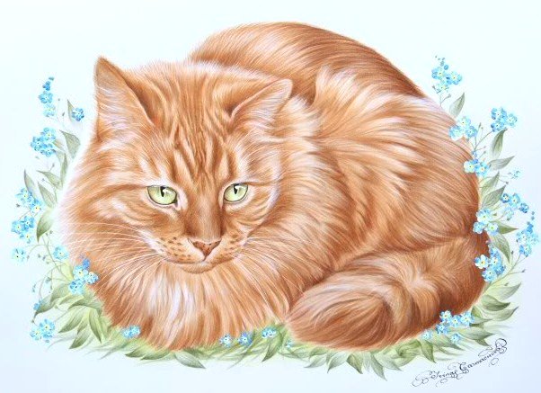 кот в незабудках - кот, гармашова - оригинал