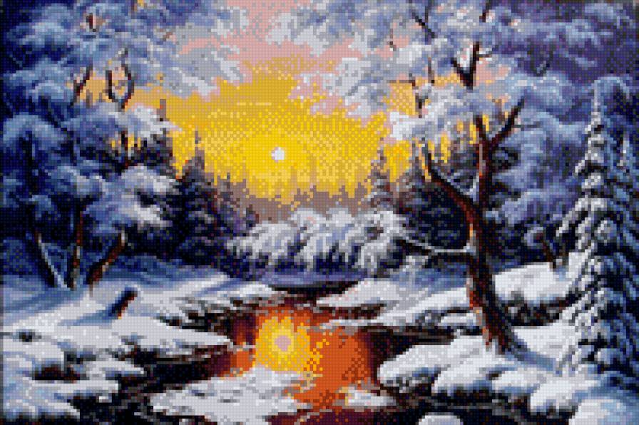 Зимний закат - природа, пейзаж, деревья, закат, зима - предпросмотр