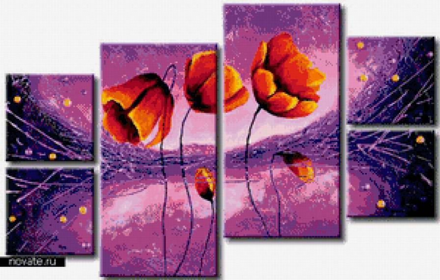 триптих "маки" - маки, цветы - предпросмотр