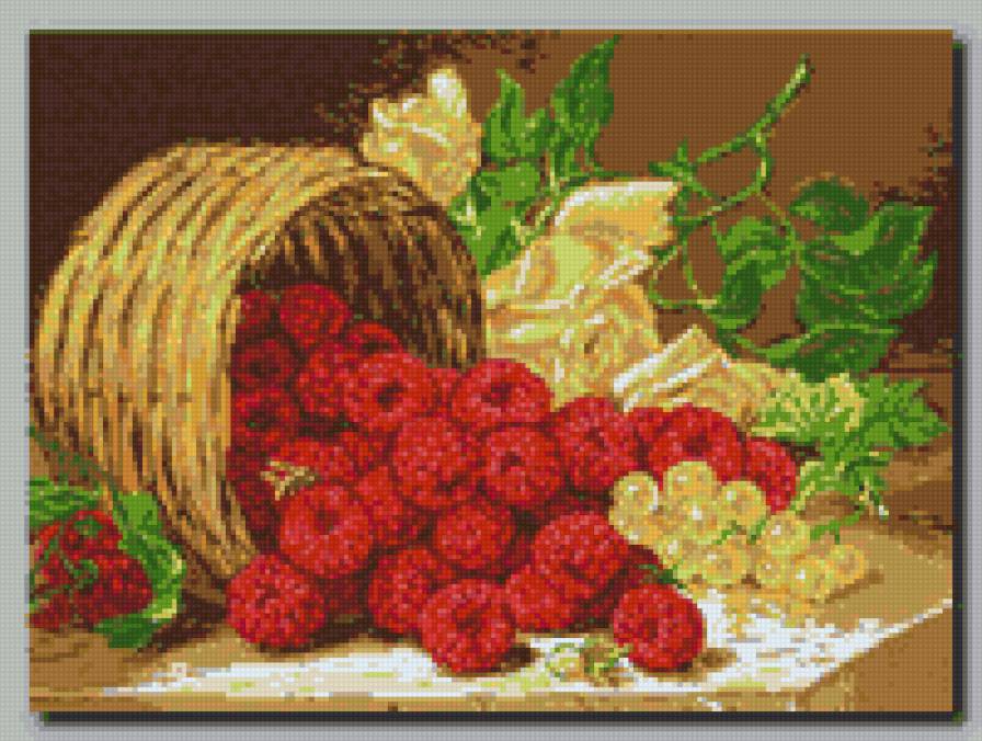Природа - корзина, малина, натюрморт, розы - предпросмотр