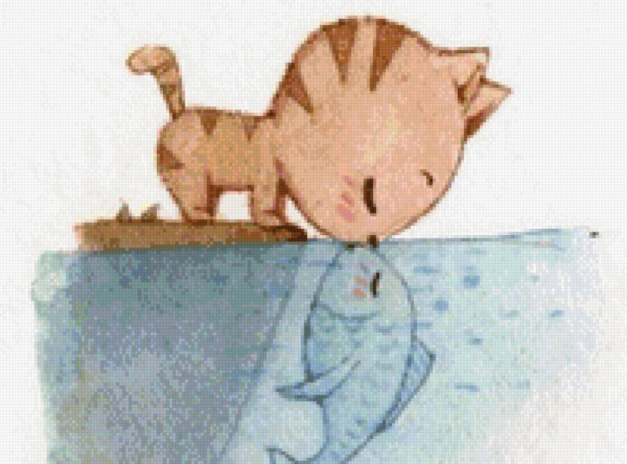 это-любовь - детям, рыбка, поцелуй, вода, котенок - предпросмотр
