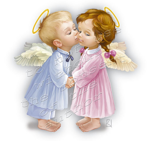 ангелочки - поцелуй, ангелы, нежность - оригинал