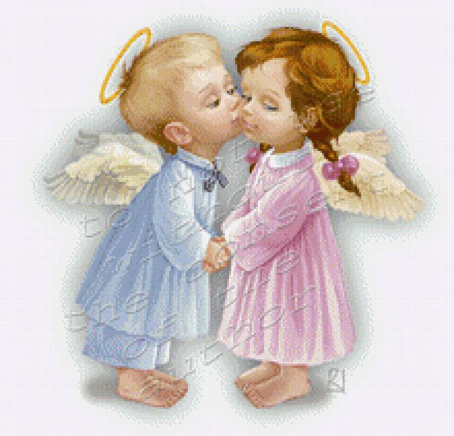 ангелочки - поцелуй, ангелы, нежность - предпросмотр