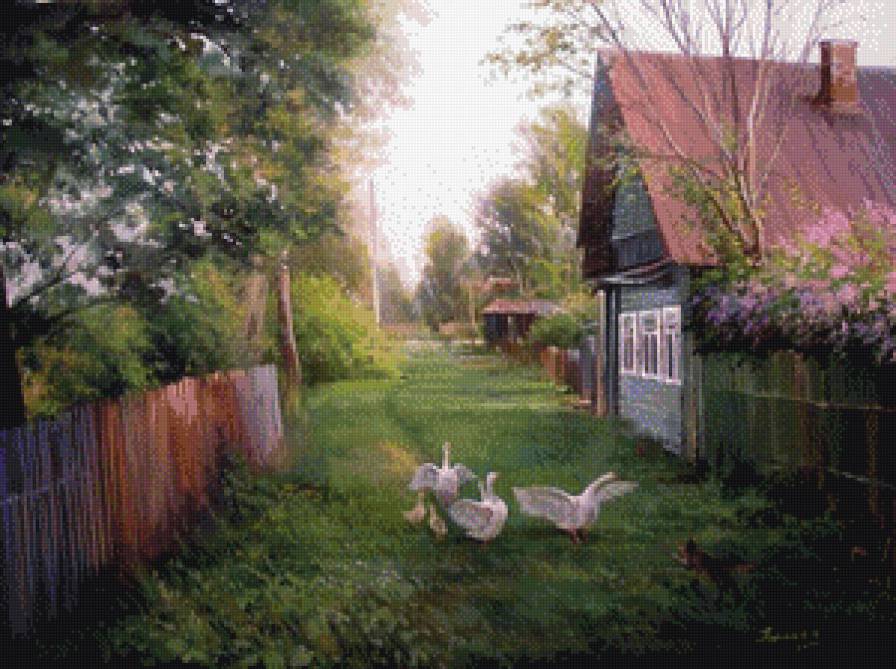 серия "деревня" - пейзаж.деревня.дом.гуси - предпросмотр