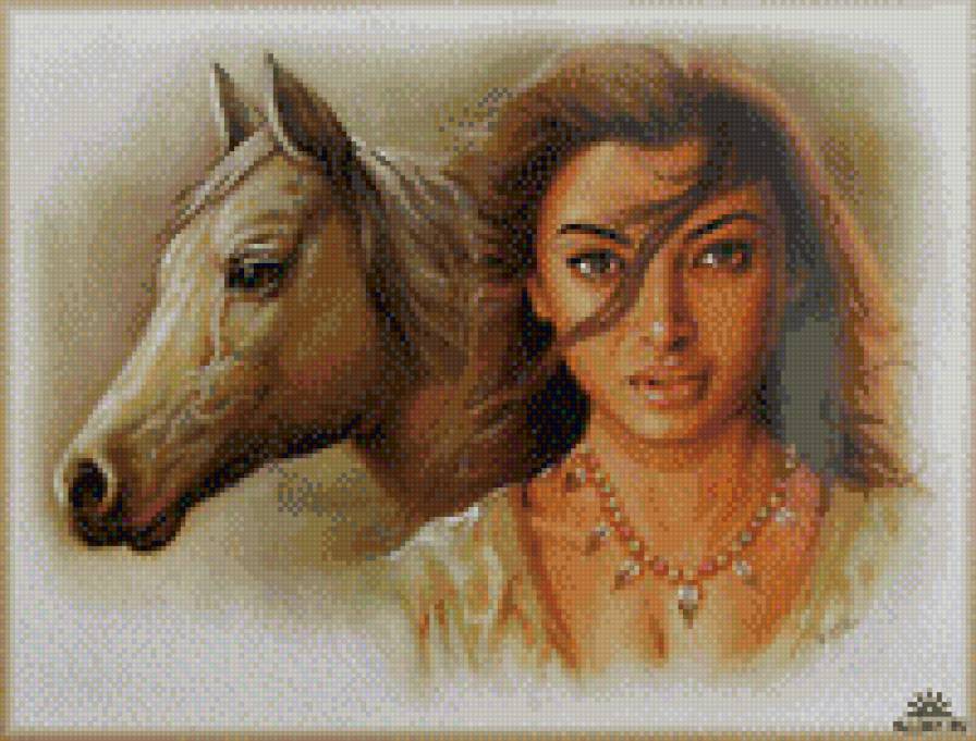 Девушка с лошадью - девушка, лошади, люди, кони, животные - предпросмотр