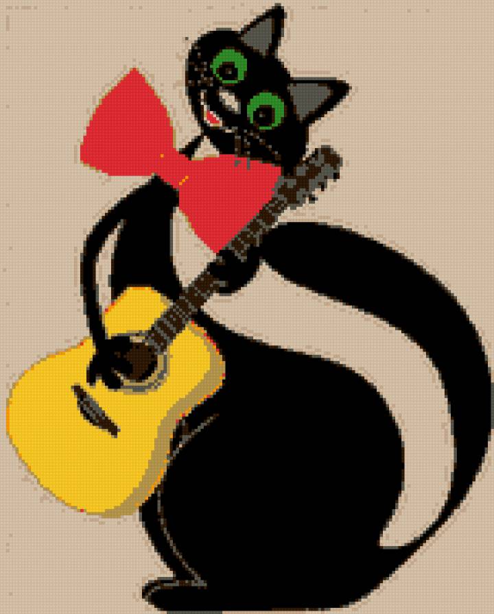 Кот-гитарист - гитара, бабочка, кот - предпросмотр