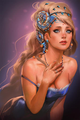 фэнтези - блондинка, в голубом, арт, девушка, фэнтези - оригинал