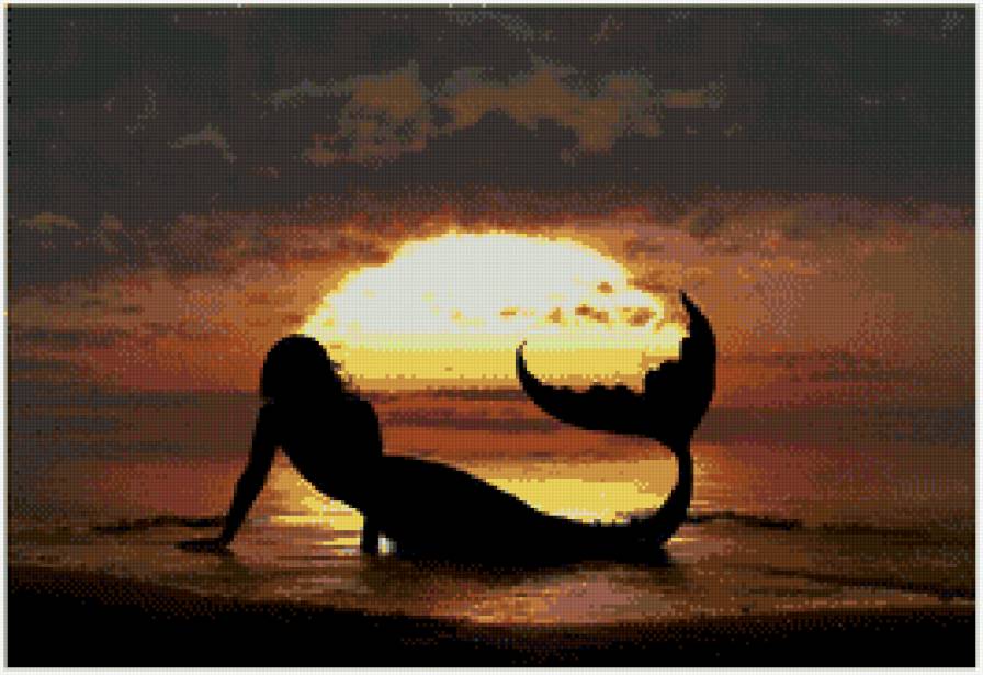 рувалка - русалочка, море, девушка, закат, силует, фентези - предпросмотр