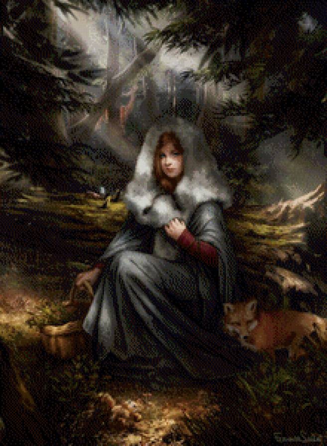 фентези - фэнтези, лес, арт, девушка, лиса - предпросмотр