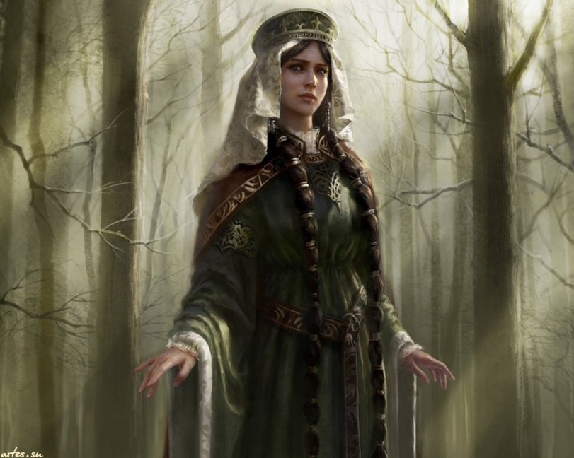фэнтези - в зеленом, фэнтези, арт, средневековье, благородная дама, лес - оригинал