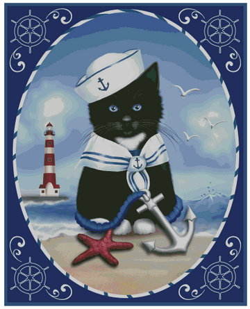 морячек - морская тематика, кошка, кошки, моряк, кот, животные, котенок - оригинал