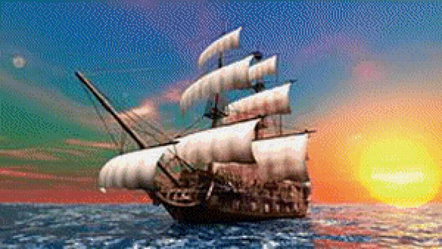 Корабль - вода., солнце, море - предпросмотр