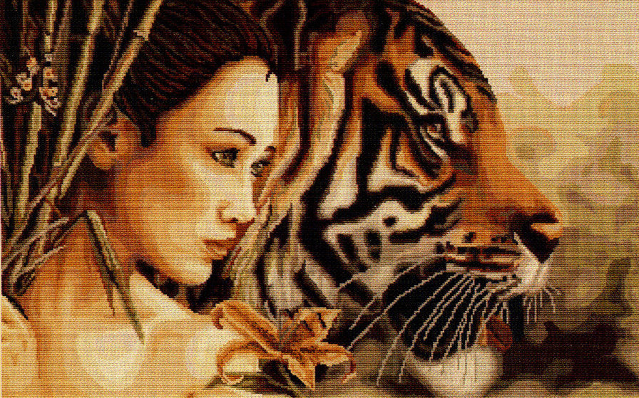 Девушка с тигром - жтвотные, девушка, люди, тигр - оригинал
