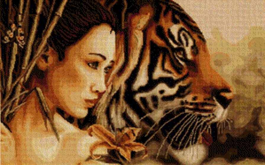 Девушка с тигром - люди, девушка, жтвотные, тигр - предпросмотр