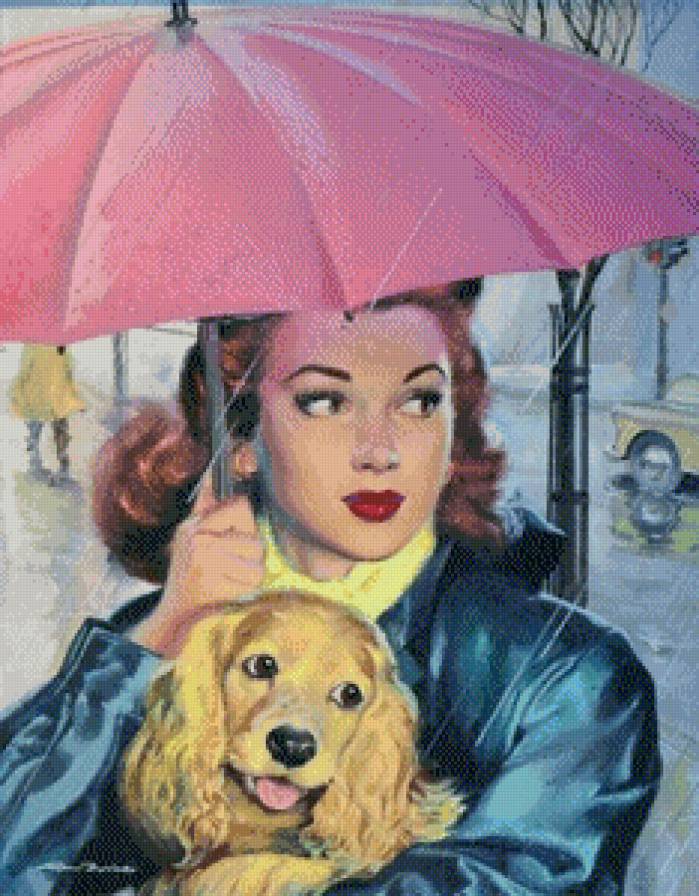 Дама с собачкой - ретро, девушка, животные, картина, женщина, собака - предпросмотр