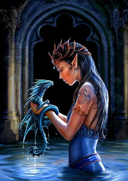 Девушка с драконом - девушка, фэнтези, дракон - оригинал