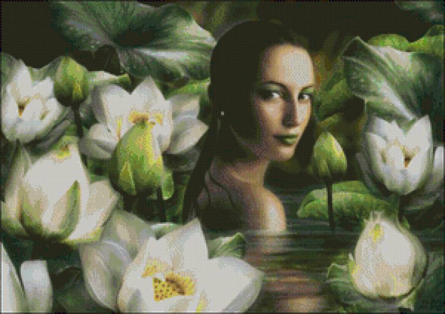 Девушка в кувшинках - девушка, люди, река, цветы - предпросмотр