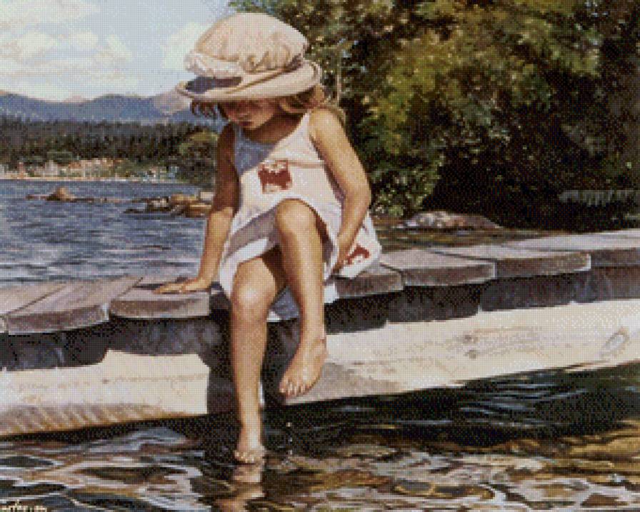 На мостике - мостик, вода, девочка - предпросмотр