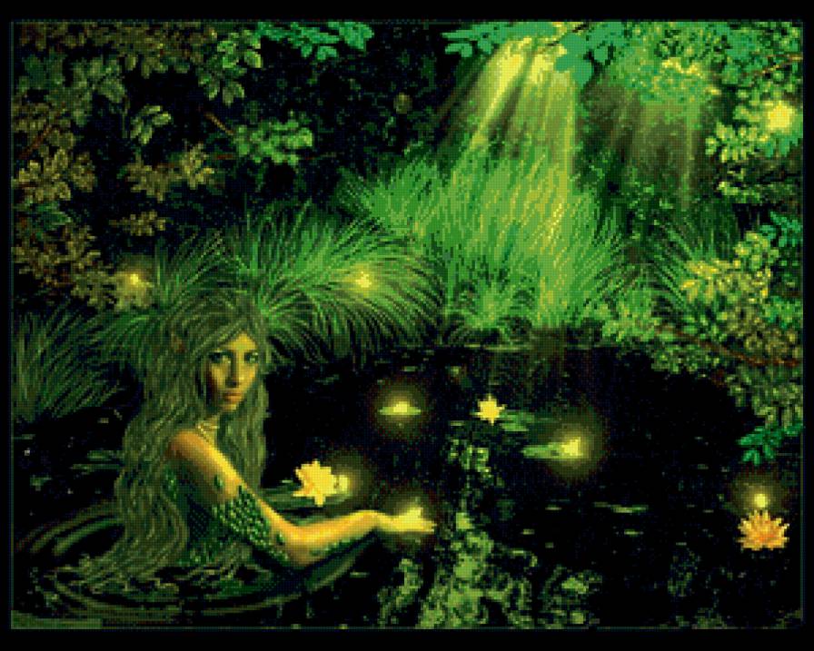 Девушка русалка - зелень, река, деревья, люди, русалка - предпросмотр