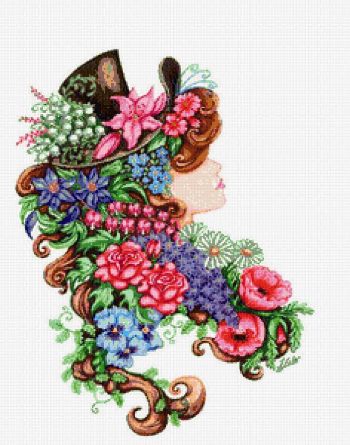 женский образ - маки, женщина, флористика, девушка, ландыш, портрет, цветы, лилии, шляпа - предпросмотр