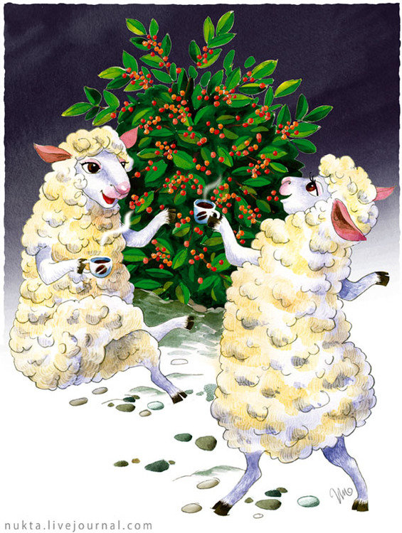овечки - овцы, животные, кофе, барашек - оригинал