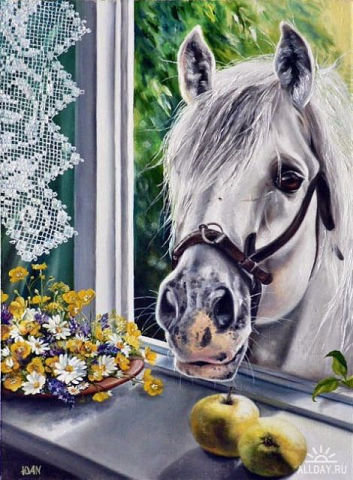 Любопытный сосед - лошади - оригинал