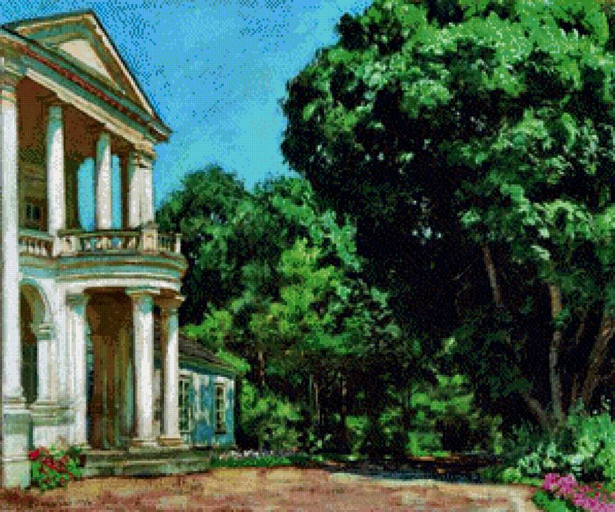 ЛЕТНЯЯ УСАДЬБА - дом, цветы, лето, балкон, деревья - предпросмотр