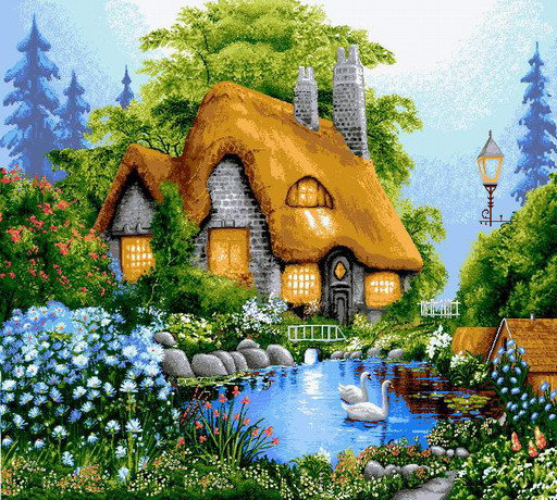 домик в лесу - пейзаж, домики - оригинал