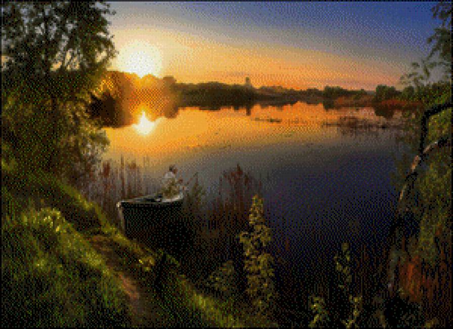 Летний вечер - отдых, рыбалка, лето, природа, пейзаж - предпросмотр