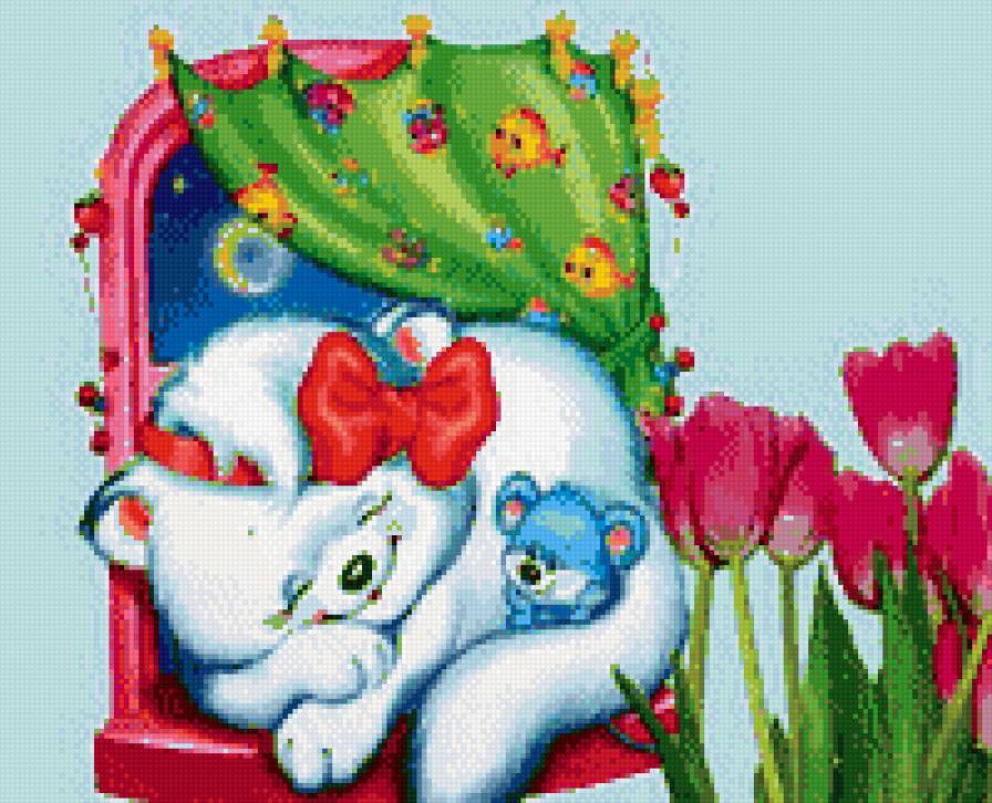 сладкий сон - животные, ночь, детям, детское, котик, сон, кошка, мышка, детская - предпросмотр